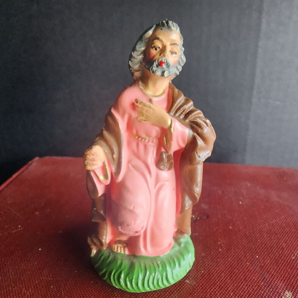 OLD VINTAGE HAND PAINTED ITALY NATIVITY SCENE CRECHE JOSEPH FIGURINE COMPOSITE